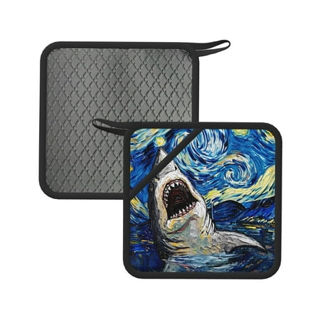 

Sikiie Vintage Starry Sky Shark Pot Holders Kitchen Insulation Mats Heat Resistant Pot-Holder Oven Anti-Scald Pads for Cooking Baking 7.1*7.1inch