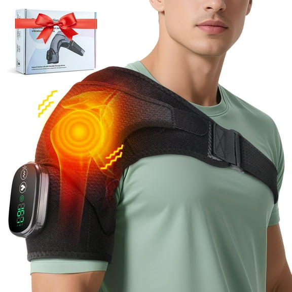 Shoulder Heating Pad, Cordless Heated Shoulder Brace with Vibration and Heat for Rotator Cuff Relief, Adjustable Heated Shoulder Massager, Gifts for Women Men
