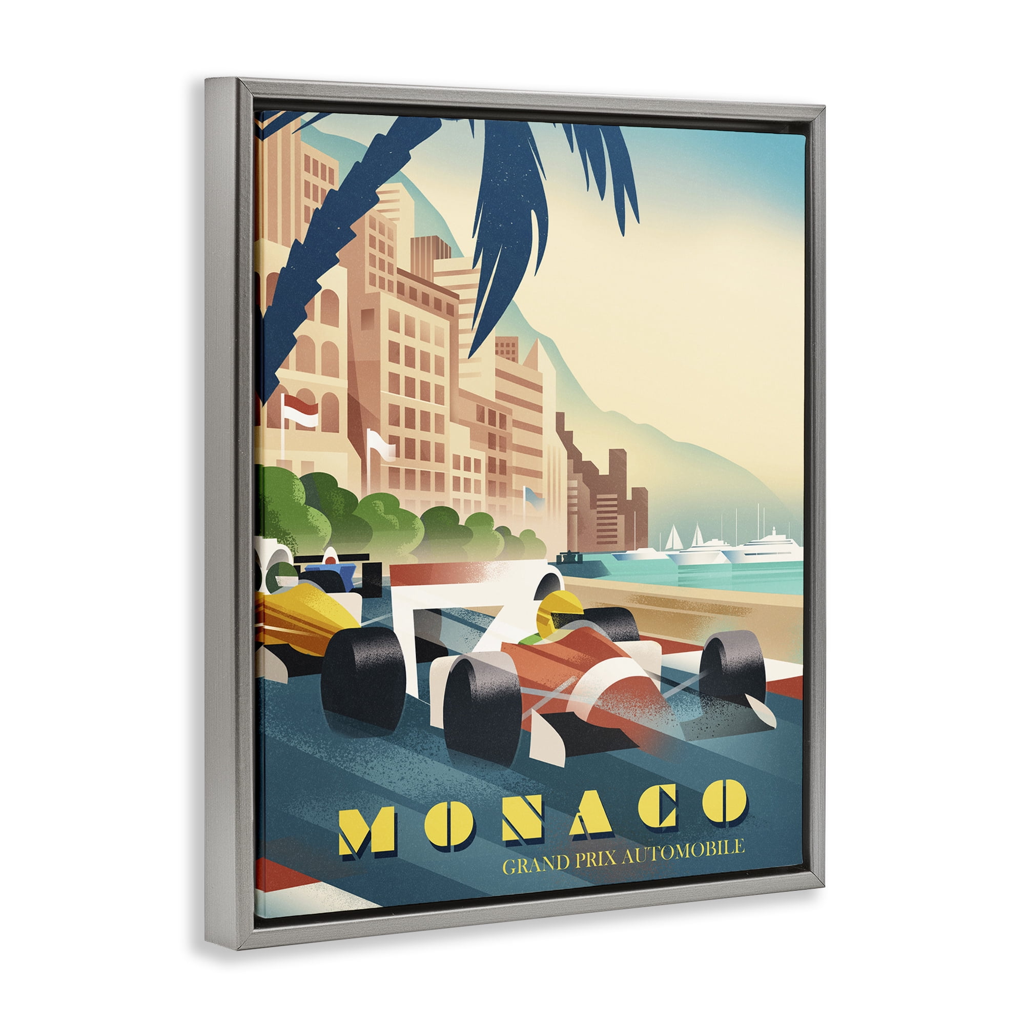 Stupell Industries Monaco Grand Prix Racing Gray Framed Floater Canvas Wall Art, design by Martin Wickstrom