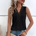 thumbnail image 2 of Besolor Women's Sleeveless Lace Trim V Neck Tank Tops Summer Loose Tee Shirts Hollow out Plain Beach Tanks Blouse, 2 of 5