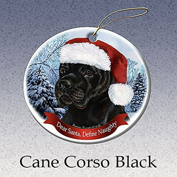 Holiday Pet Gifts Black Cane Corso Santa Hat Dog Porcelain Christmas Ornament