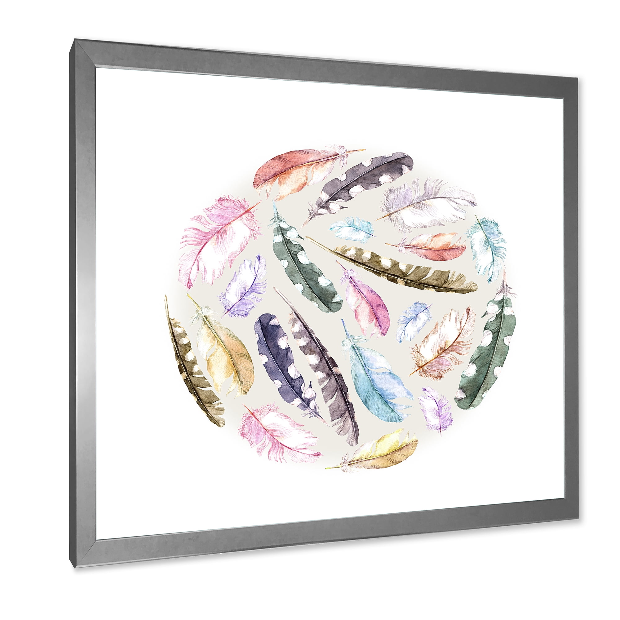 Designart 'Ancient Bird Feathers In Circle' Traditional Framed Art Print