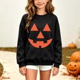 thumbnail image 4 of Risckoth Girl's Pumpkin Face Print Crew Neck Sweatshirt, Warm Long Sleeve Casual Pullover, 4 of 8
