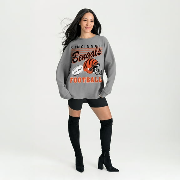 Women's Gameday Couture Gray Cincinnati Bengals Oversized Sweet Victory Corded Sweatshirt