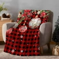 thumbnail image 2 of Christmas Balls Poinsettia Flannel Blanket for Bed,Travel and Camping, Fir Leaves Winter Snowflakes Super Soft Cozy Blanket for All Seasons 40"x60", 2 of 9