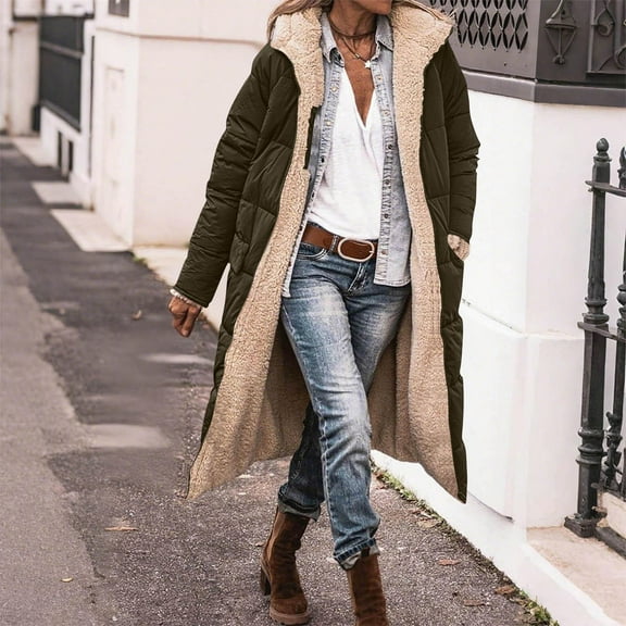 BXJX Women's Winter Coats- Casual Zip-Up Stand Collar Fashion Reversible Long Coat with Pockets Coffee Size 5XL