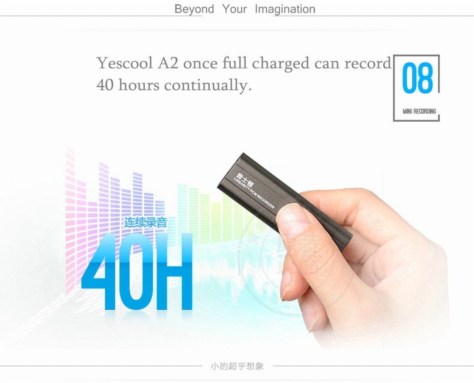 Yescool A2 Mini Metal Professional Dictaphone with Clip HD Child Safety Encryption Digital Voice Recorder Music Player Meeting Class Lecture Sound Audio recording-32GB