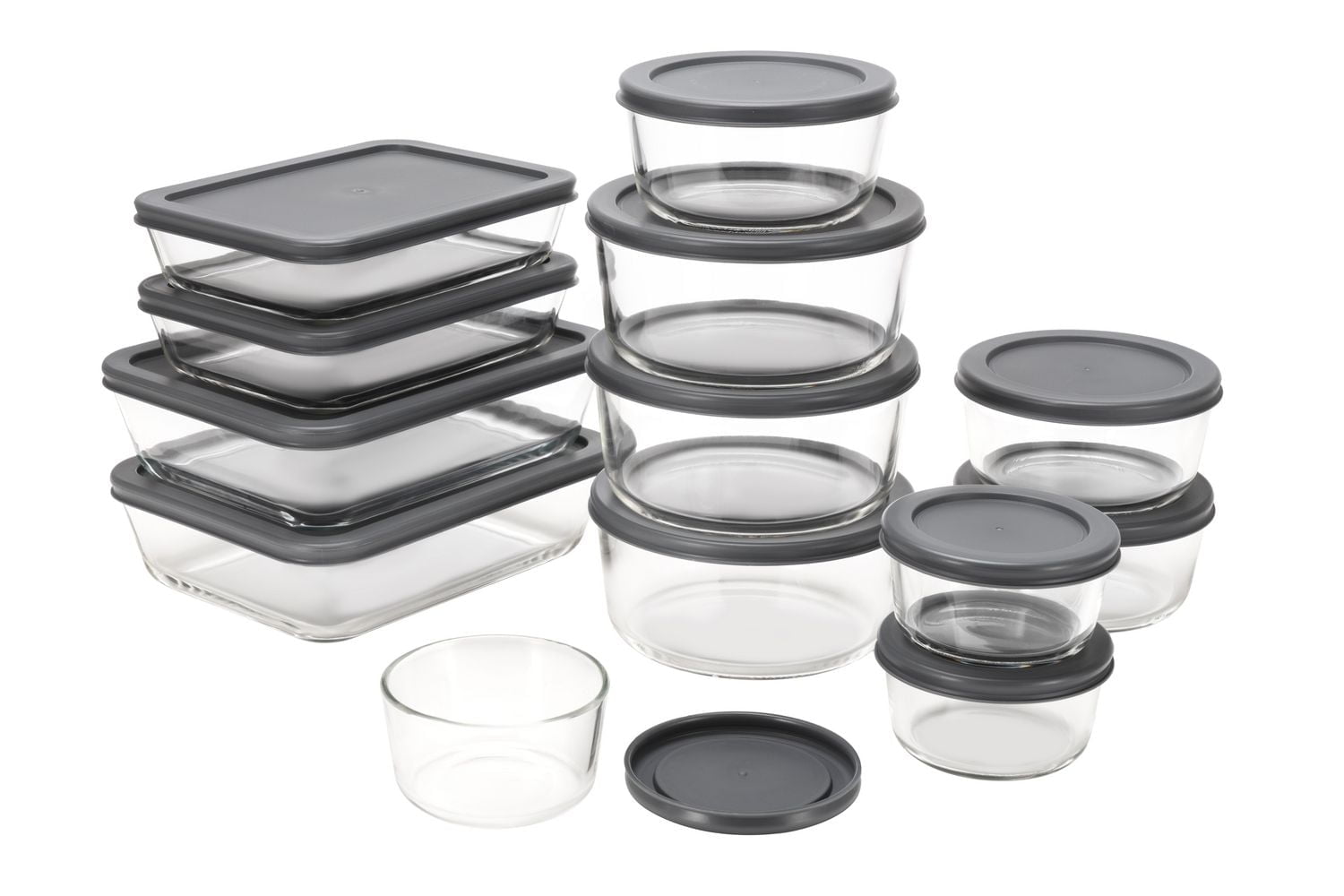 MAINSTAYS Glass food storage set with PE Lid of round and rectangular shape, DIFFERENT VOLUME: 236/472/944/700/1400ML