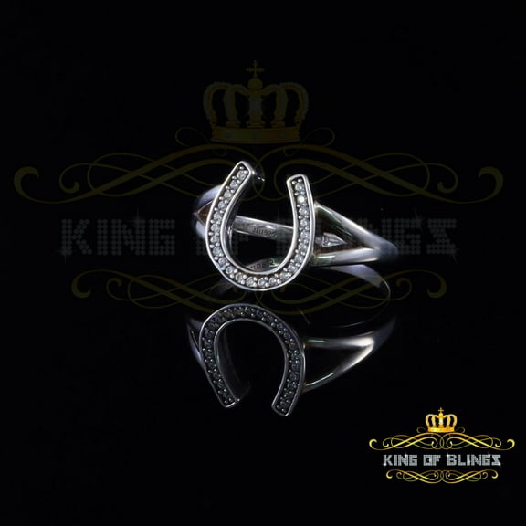 King of Bling's Sterling 0.25ct Cubic Zirconia White Silver Horseshoe Womens / Men's Ring Size 8