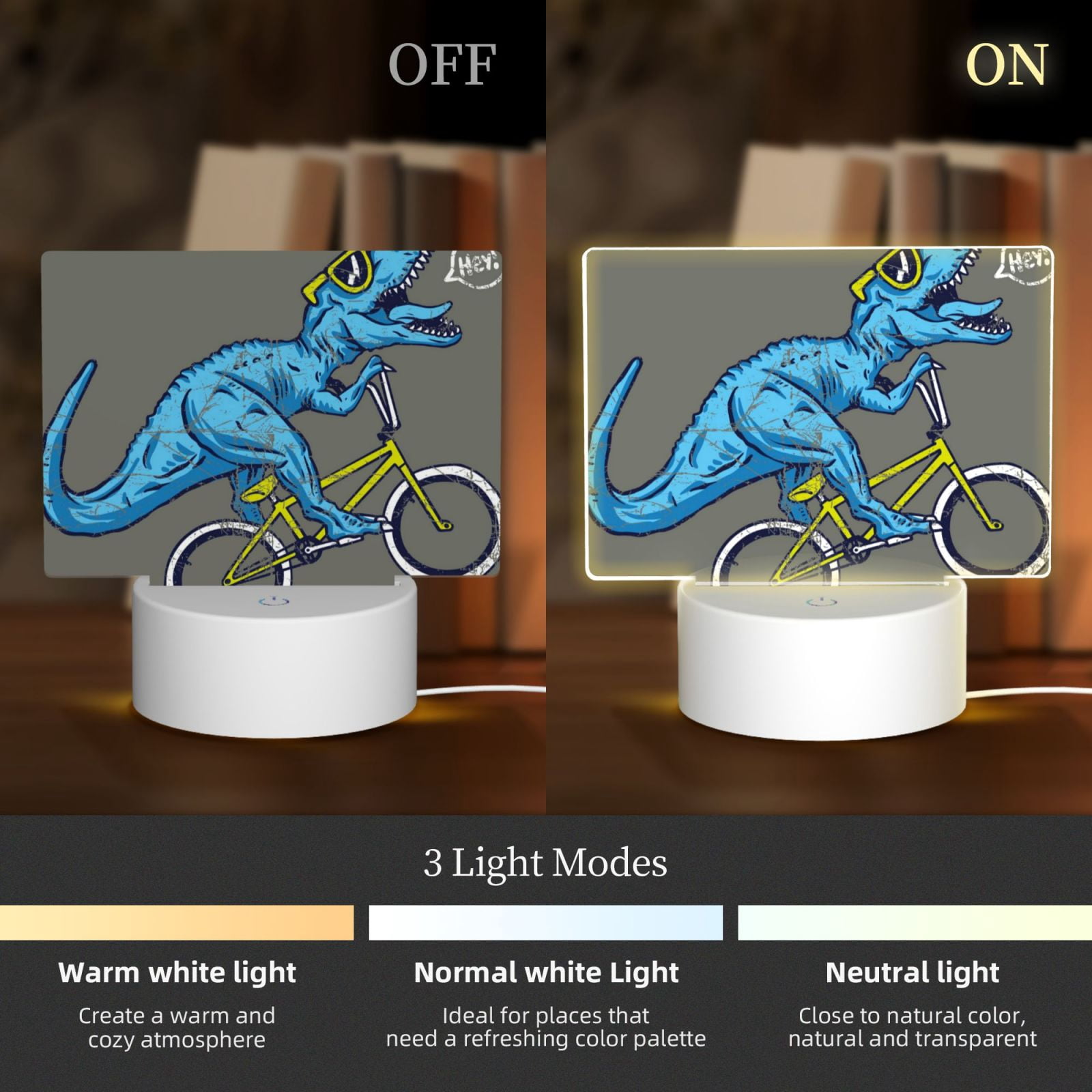Vsdgher Fun Riding Dinosaur Rectangular Acrylic Night Light Acrylic Sleep Night Light Friend Gifts for Birthday Gifts for Women Teens Boys Girls