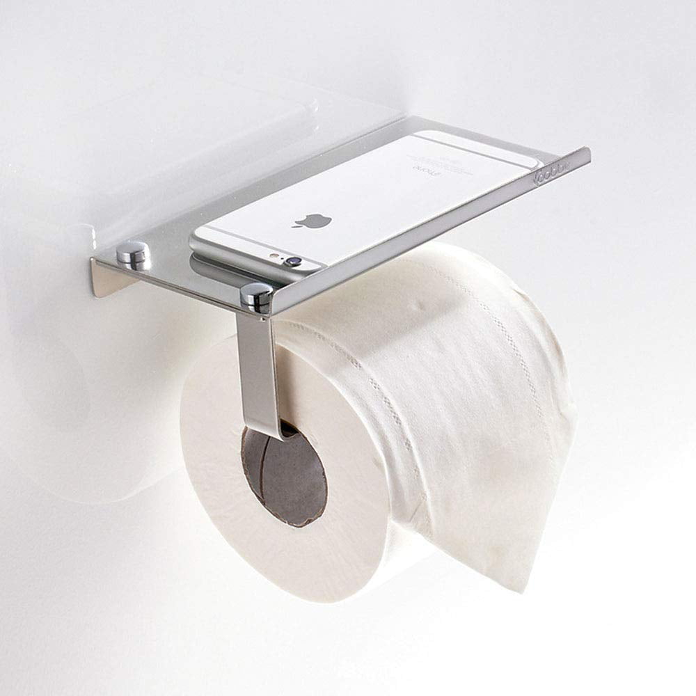 APL Chrome Bath Toilet Paper Holder Tissue Holder W/Phone Storage Shelf Rack 