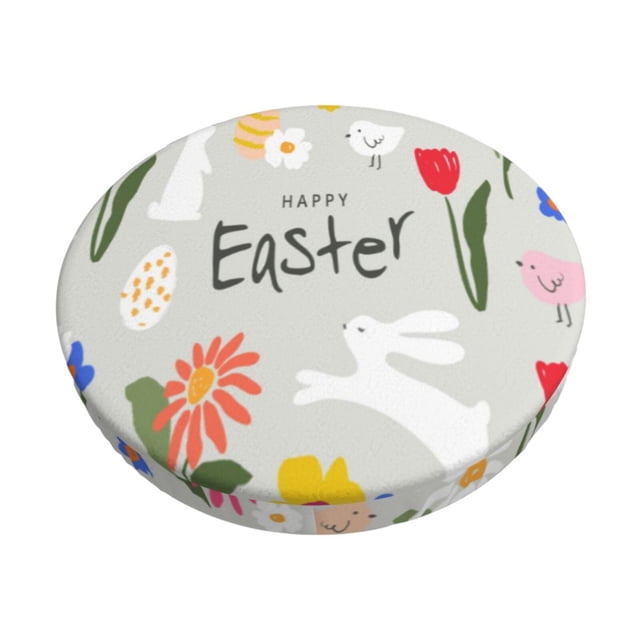 Disketp Happy Easter Funda Redonda para Taburete, Funda de Cojín para Silla de Bar Suave y Elástica-14 inch