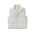 thumbnail image 3 of QUNYINEY White Womens Puffer Vests Short Zip Up Fall Waistcoat Stand Collar Loose Fit with Pockets Sleeveless Jackets for Women, 3 of 4