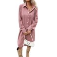 thumbnail image 3 of Women's Collared Button Down Long Sleeve Corduroy Shirt Dress Leather Powder XL, 3 of 10
