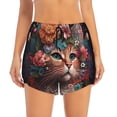 thumbnail image 2 of Rateoe Flower Crown Cat Printed 2 in 1 Women's Workout Shorts for Athletic Gym Running Shorts with Phone Pockets-Small, 2 of 7