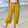 thumbnail image 2 of Miluxas Women's Harem Boho Casual Pants Elastic Waist Slacks Solid Color Wide Leg Beach Vacation Trousers with Pockets Yellow, 2 of 7