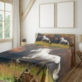 thumbnail image 2 of Ambesonne Animal Fitted & Top Sheet Set with Shams, Andalusian Horse Dusk, White Orange Green, 2 of 5
