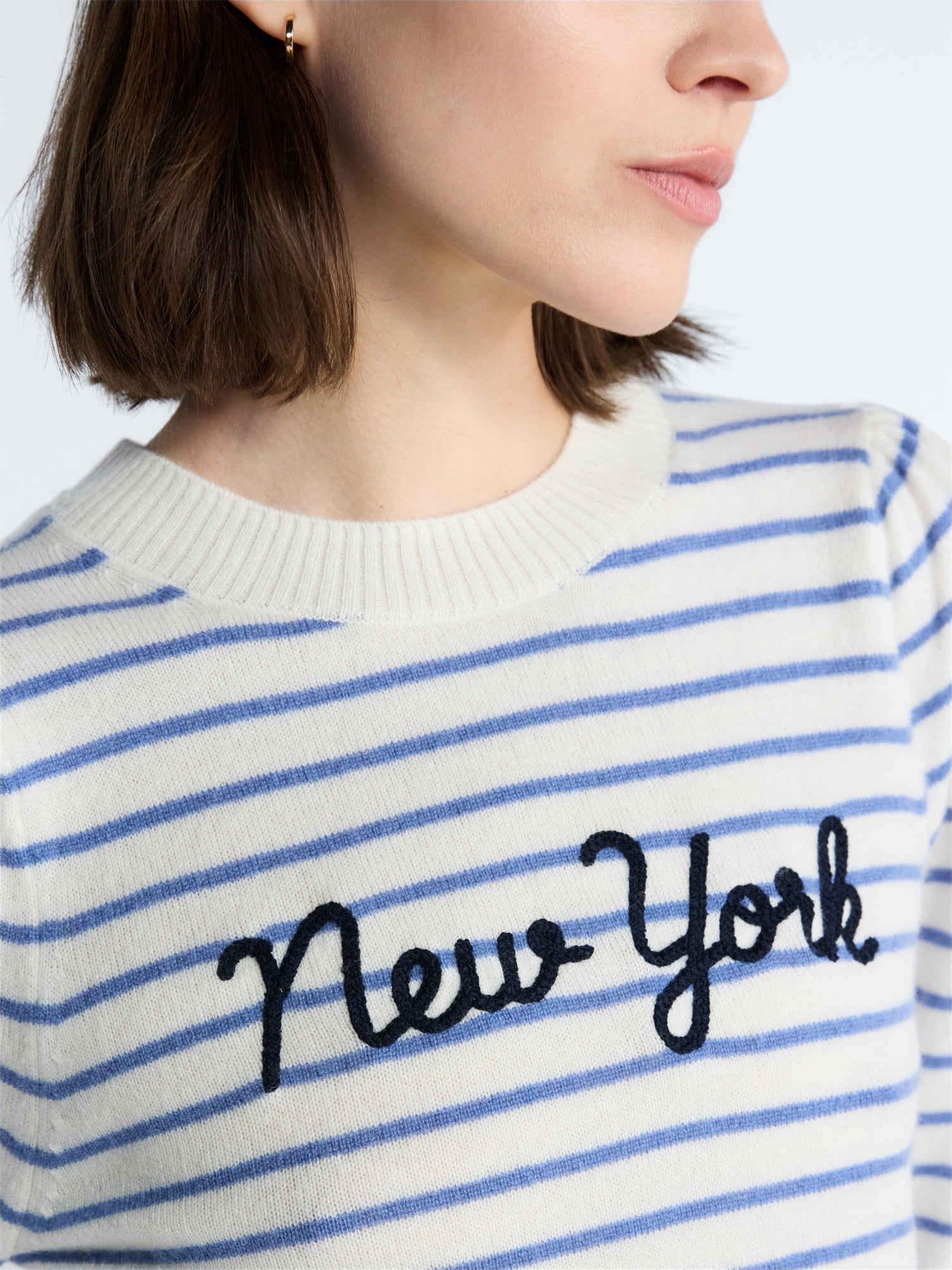 Free Assembly Women's and Women's Plus Embroidered Cashmere Sweater, Midweight, Sizes XS-3X