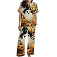 thumbnail image 4 of Tnhcen Women's Halloween Pajama Set Cute Pumpkin Print Short Sleeve Button Up Elastic Waist 2-Piece Comfortable Sleepwear S-3XL Multiple Colors Available Black, 4 of 5
