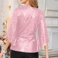 thumbnail image 5 of JGNGSHN Womens Sparkly Sequin Tops Dressy 3/4 Sleeve V Neck Wrap Shimmer Glitter Blouse for Evening Party Club Cocktail Pink XXXL, 5 of 7