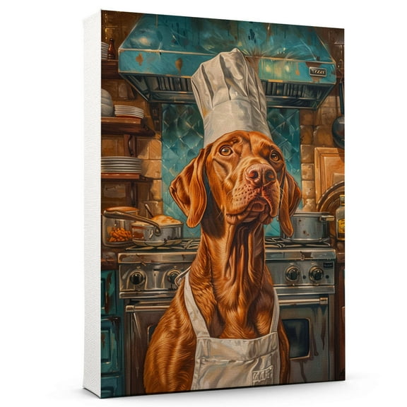 Vizsla Dog Chef Cooking Poster Wall Art, Kitchen Artwork Canvas For Wall Decor Framed Canvas Print Ready To Hang