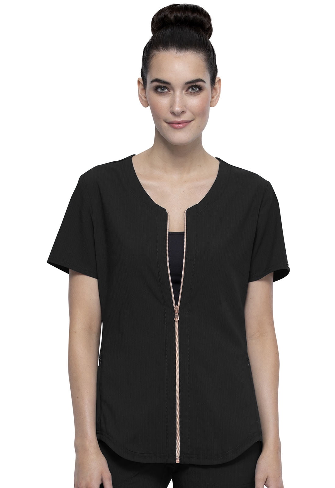 Cherokee Statement Women Medical Scrubs Top Zip Front CK875, S, Black