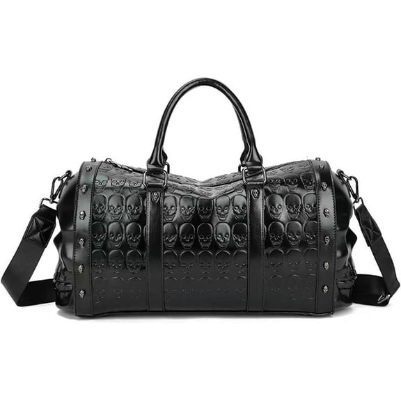 Women 3D Skull Tote Bag Rivet Studded Handbag PU Leather Purse Chain Shoulder Bag Fashion Top-Handle Satchel Black