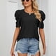 thumbnail image 2 of Blusa plisada con cuello redondo y mangas abullonadas - Negro XXL Summer Chic, 2 of 8