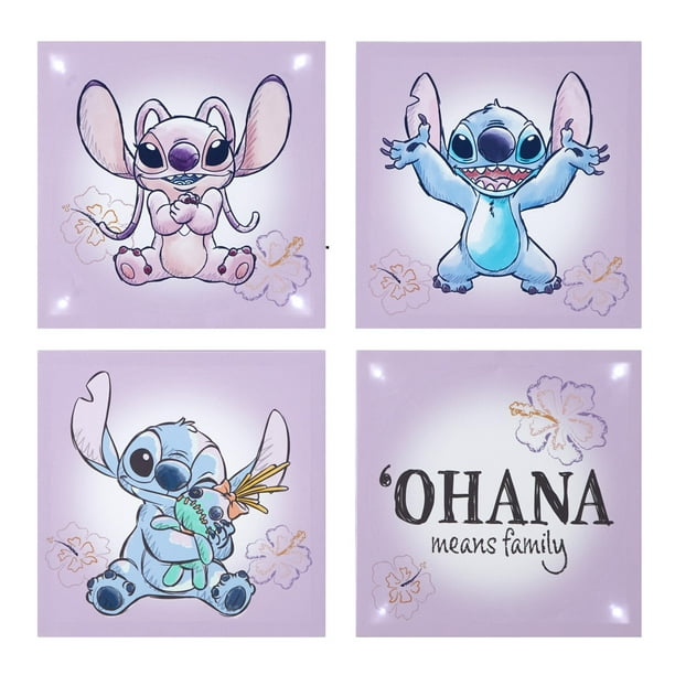 Set de arte de pared LED en lienzo Idea Nuova Disney Stitch, paquete de 4