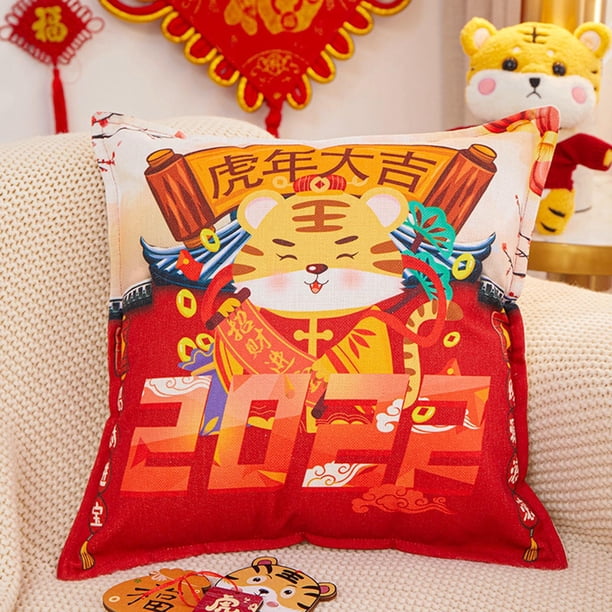 de cojín de chino para año de nuevo, de almohada de salón de vacaciones navideñas para dormitorio decorativo, funda de cojín A BLESIY Fundas de colchón