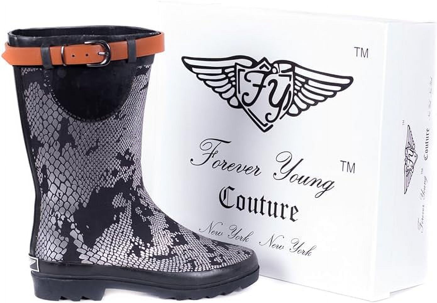 Forever Young Women's Metallic Snake Skin Print Couture Rain Boot
