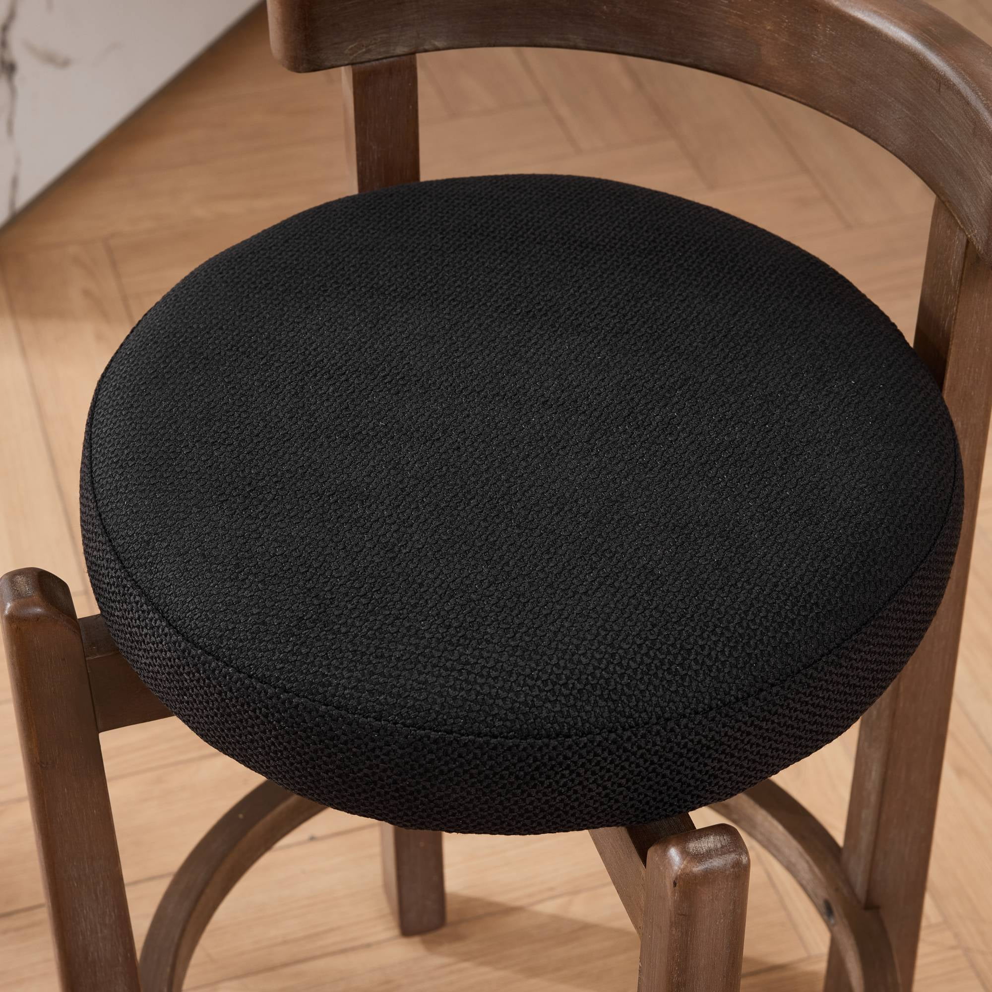 Set of 2 Swivel Counter Stools with Solid Wood Frame and Linen Upholstery, 26-Inch Bar Stools with Back and Footrest for Kitchen Island, Black