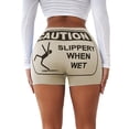 thumbnail image 2 of Faithtur Women Elastic Waist Shorts Careful Slogan Basic Work Out Pants, 2 of 7
