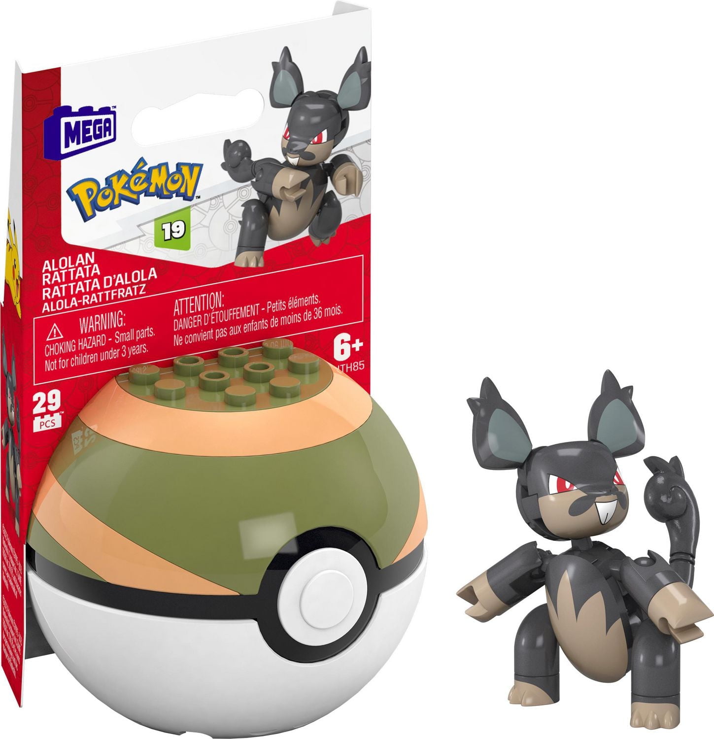 MEGA Pokemon Alolan Rattata Building Toy Kit, Poseable Action Figure (29 Pieces) for Kids