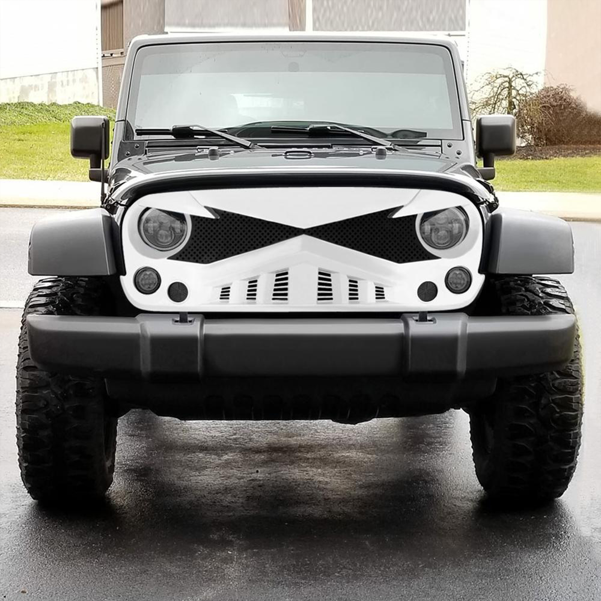 AMERICAN MODIFIED Hawke Grille for 07-18 Jeep Wrangler JK Models, White 