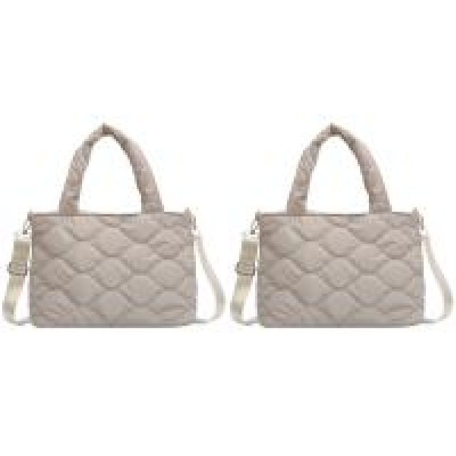 Bolso bandolera para mujer Bolso grande de nailon con relleno de algodón a la moda para mujer Beige