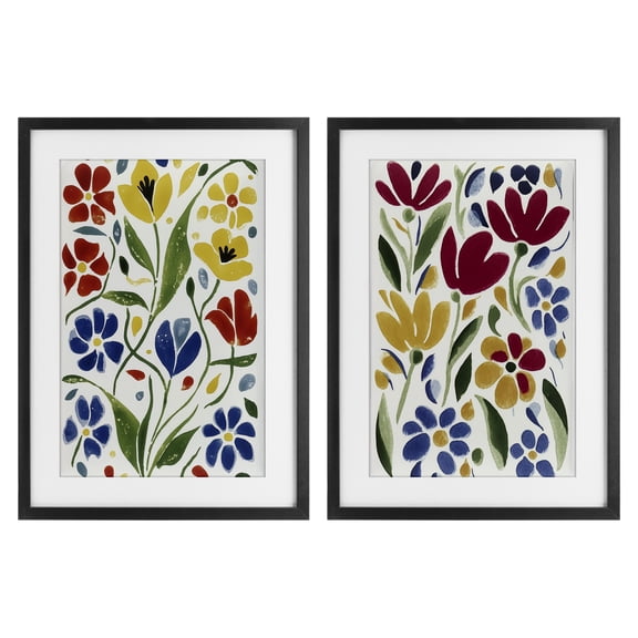 Stupell Industries Scandinavian Wild Flowers 2 Piece Black Framed Print Under Glass Set design by Annabelle Hall, 20 x 14