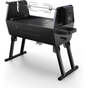 Brand-Man Ultra-portable Charcoal Grill with Motor, 2-in-1 Adjustable Stainless Steel Spit Roaster & BBQ Grill for Camping, Tailgating, & Backyard, Compact Folding Design, Black