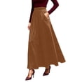 thumbnail image 3 of Summer Celebration! Elegant Maxi Skirt for Solid Color High Waist Flowy Long Skirt with Pockets Casual Comfort Stretch,Khaki,XXXXXL, 3 of 5