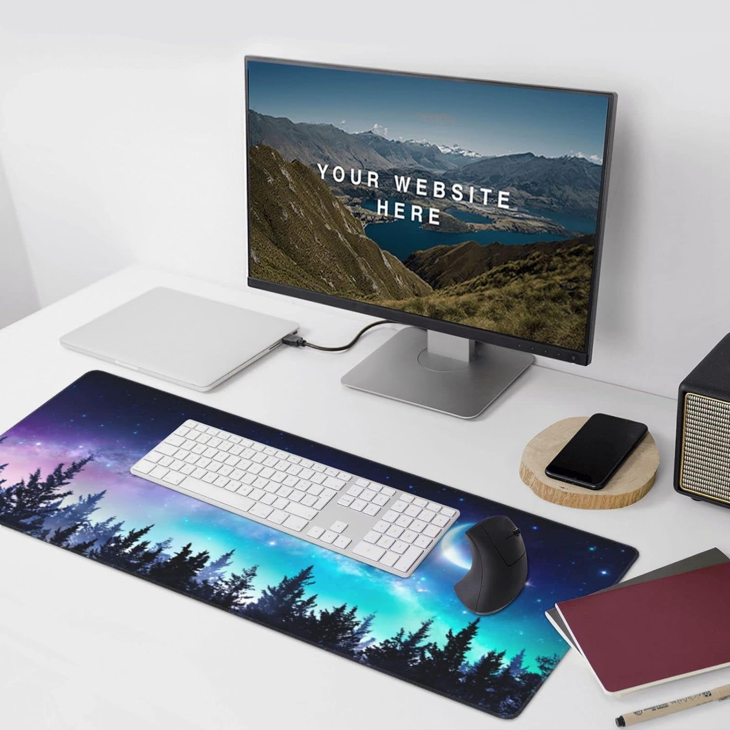 Gaming Mouse Pad,Large Mouse Pads for Desk,Non-Slip Rubber Base Extended Mousepad,XXL Keyboard Mouse Mat,Computer Keyboard Desk Pad with Stitched Edges,35.4x15.8inch,Clear Stary Night
