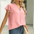 thumbnail image 7 of Womens Ruffle Short Sleeve Blouse Shirts V Neck Solid Comfy Loose Fit Tunic Tops Lightweight Shirts for Casual Work, 7 of 7