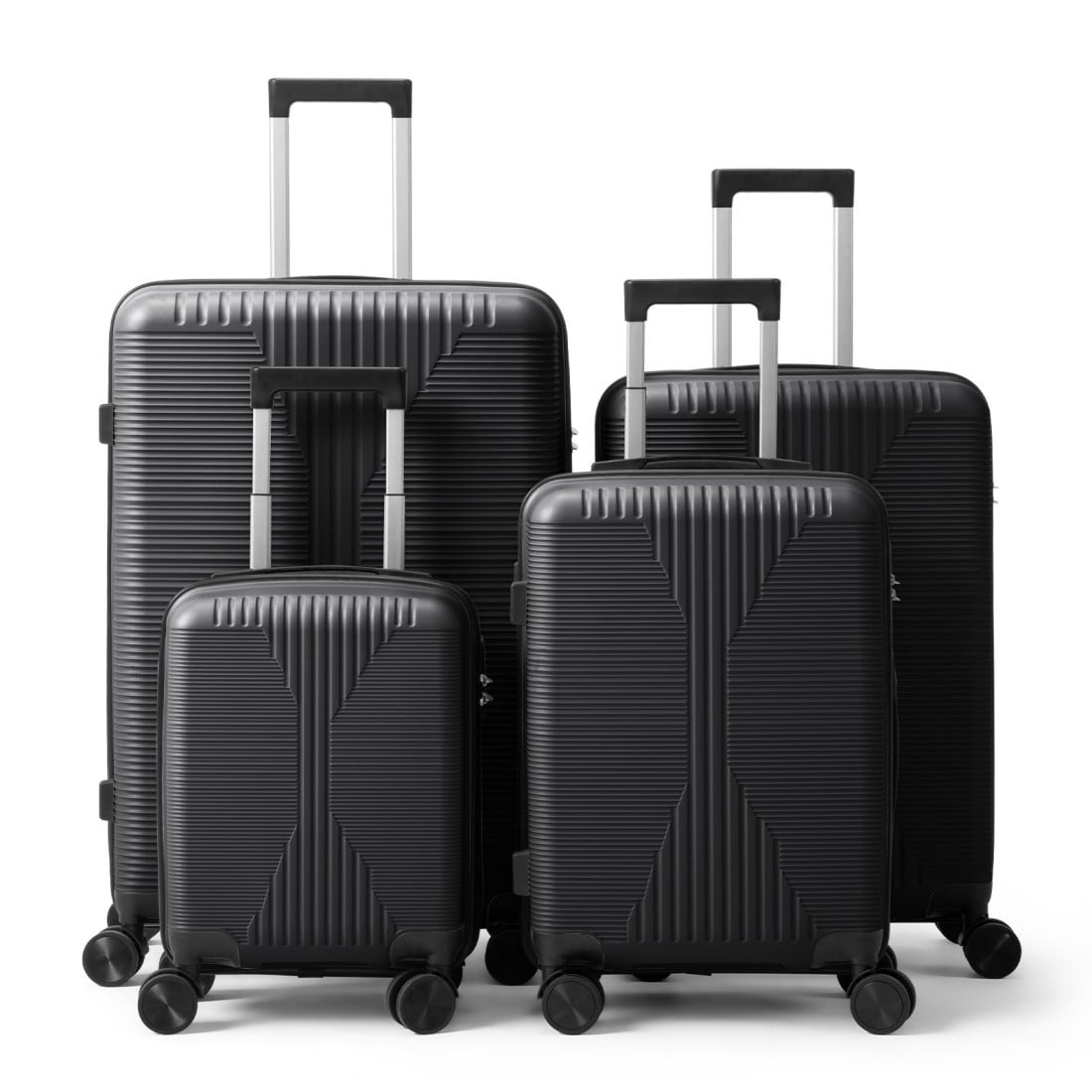 IVV 4 Piece Luggage Sets for Travel, Hardshell Suitcase with Spinner Wheels (16/20/24/28 Inch), Lightweight Carry On & Checked Luggage for Family Vacation (Black)