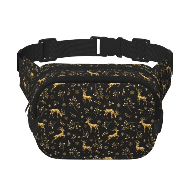 Balery Christmas Gold Deers1 Mochila Cinturón para Mujeres y Hombres, Bolsa de Cintura Impermeable de Doble Capa con Correa