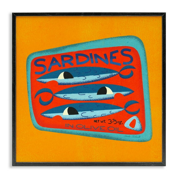Stupell Industries Bright Hued Sardine Can Food & Beverage Painting Black Framed Art Print Wall Art, 12 x 12
