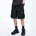 thumbnail image 2 of Pantalones cargo de estilo americano para hombre, de verano, negros opacos, con múltiples bolsillos, holgados, de pierna recta, informales, estilo deportivo, 2 of 5