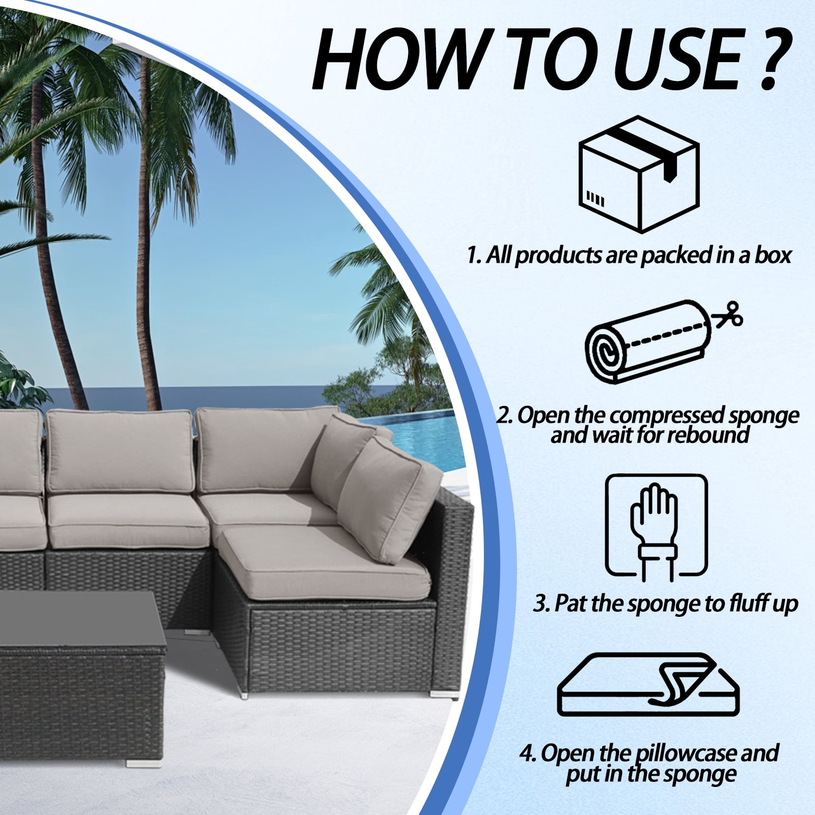 FKS LIFE Outdoor Replacement Cushions for Patio Furniture, Water-Resistant Sofa Cushion for 6-Seat Rattan Wicker Sectional Patio Conversation Sets, 14-Piece Cushions Set for Outdoor