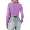 thumbnail image 3 of INSPIRE CHIC Women's Jean Jacket Frayed Button Up Washed Cropped Denim Jacket Light Purple S, 3 of 6