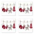thumbnail image 1 of Christmas Coaster Set of 4, Traditional Xmas Celebration Items Hanging from Rope Clothespins Retro, Square Hardboard Gloss Coasters, Standard Size, Red Cream Tan, by Ambesonne, 1 of 2