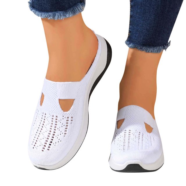 Zapatillas de running para mujer, sin cordones, de malla flexible, ligeras, cómodas e informales, con plantilla suave para fitness, trotar y caminar.