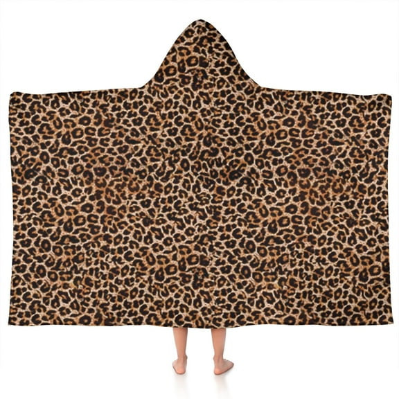 Brown and Black Leopard Print Hooded Bath Towel,50"x30" for Ages 3 To 12 Kids, Quick Dry Lightweight Soft Microfiber Hood Beach Towel Cover Up for Kids